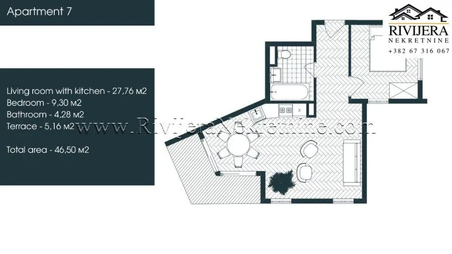 Sale, one bedroom apartment, 47m², Donja Lastva, Tivat