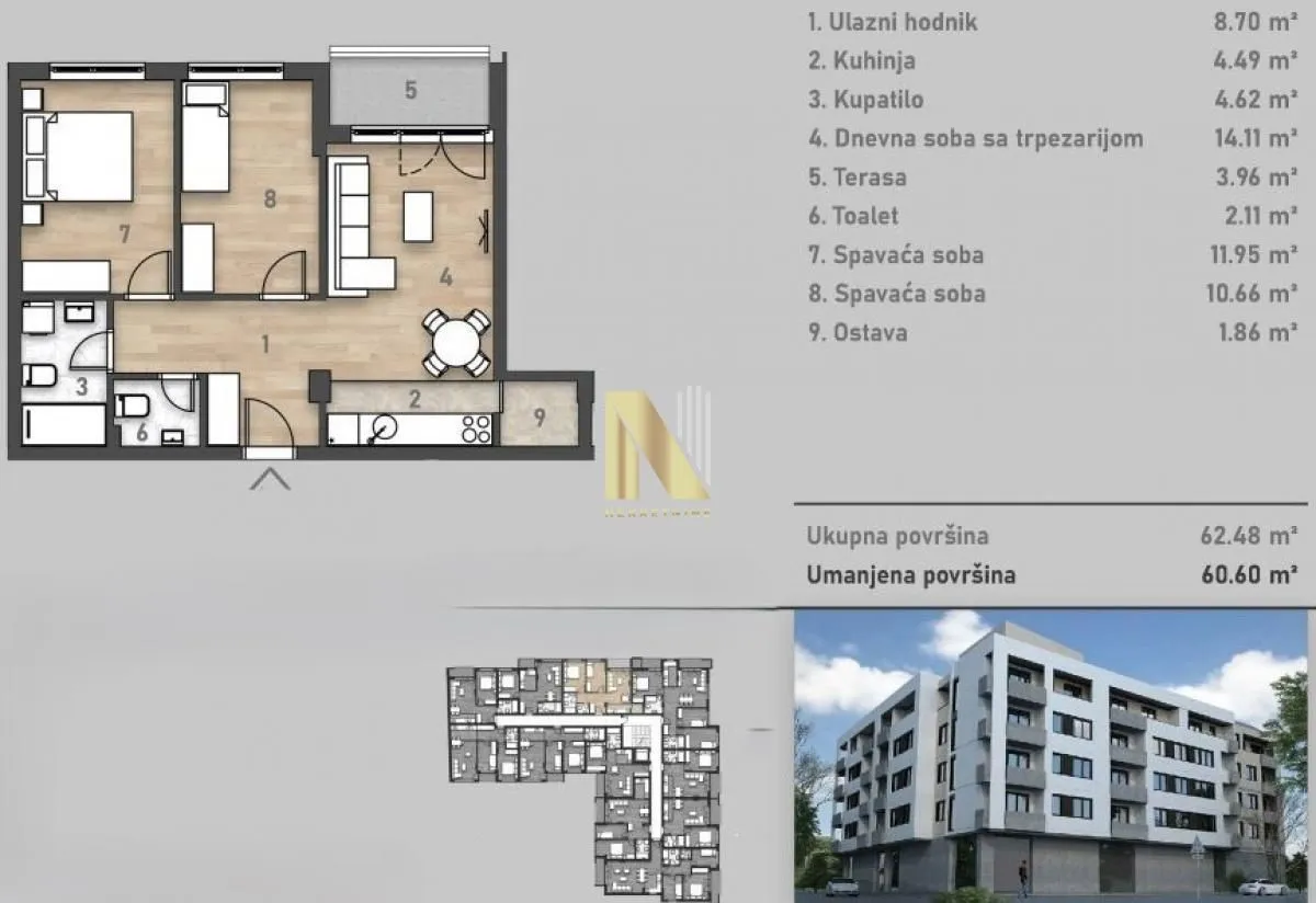Prodaja, trosoban stan, 62m², Salajka, Novi Sad Sve Podlokacije