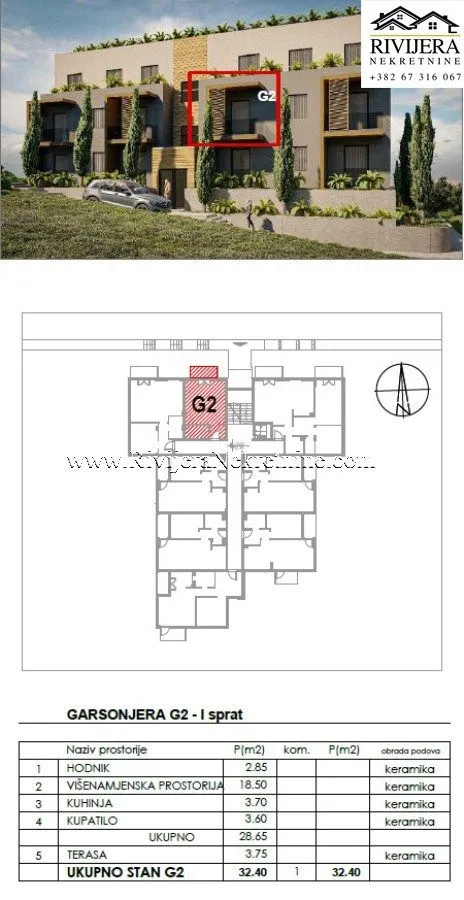 Prodaja, stan, 32m², Dobrota, Kotor