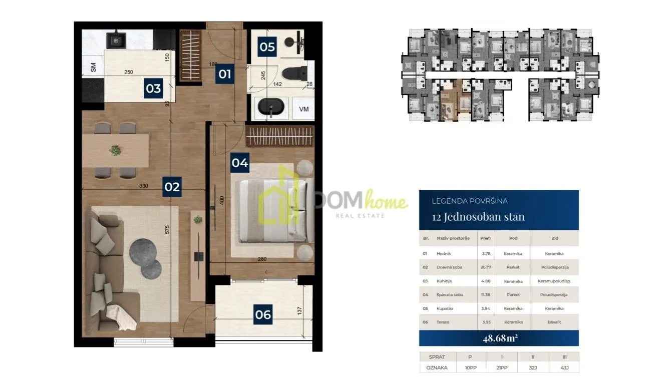 Prodaja, jednosoban stan, 48m², Zabjelo, Podgorica