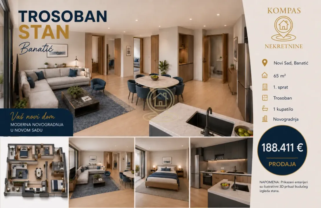 Prodaja, trosoban stan, 65m², Banatić, Novi Sad Sve Podlokacije