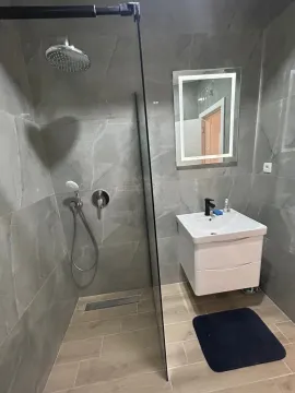 Modernly equipped bathroom with a walk-in shower and washbasin. - image 6