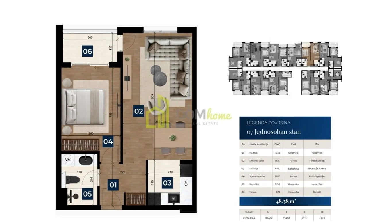 Prodaja, jednosoban stan, 48m², Zabjelo, Podgorica
