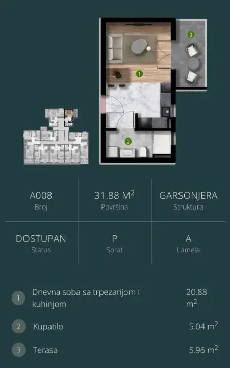 Sale, studio apartment, 32m², Bijelo Polje, Crna Gora