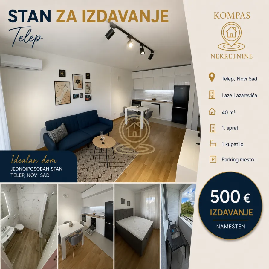 Izdavanje, jednosoban stan, 40m², Telep, Novi Sad Sve Podlokacije