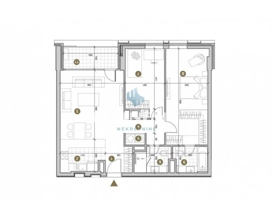 Architectural floor plan of the apartment showing the layout of the rooms.