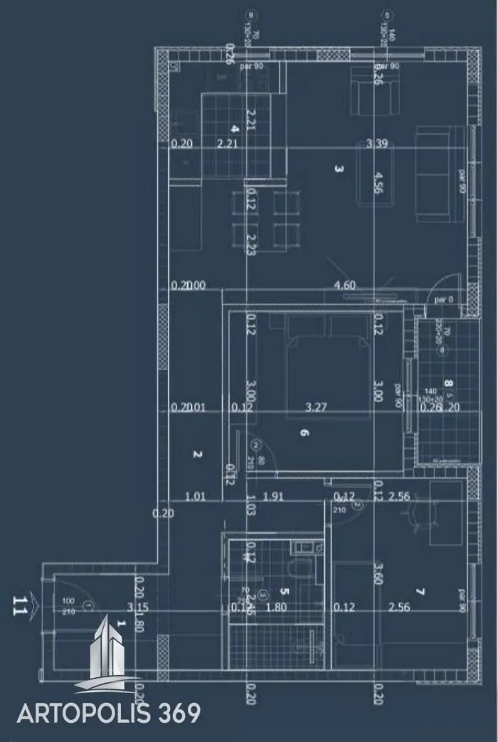 Arhitektonski nacrt stana sa dimenzijama prostorija.