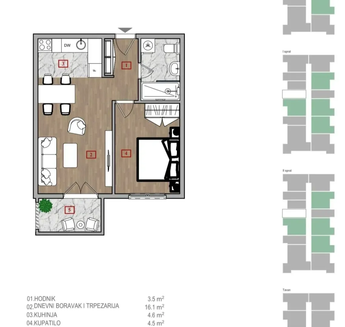 Prodaja, jednosoban stan, 43m², Zabjelo, Podgorica