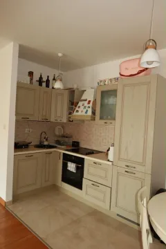 Manja kuhinja sa bež elementima i ugradnom tehnikom. - image 4
