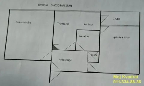 Skica osnove dvosobnog stana sa rasporedom prostorija. - image 13