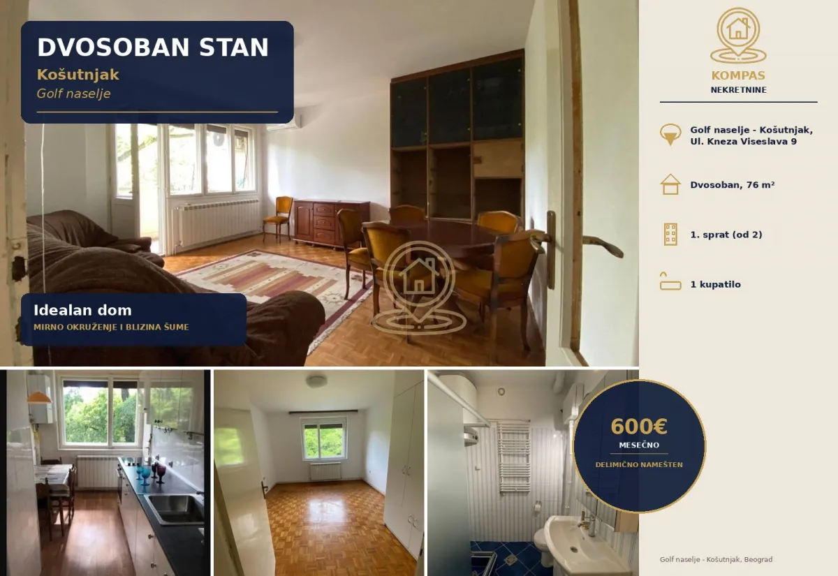 Rent, two bedroom apartment, 76m², Banovo Brdo, Beograd