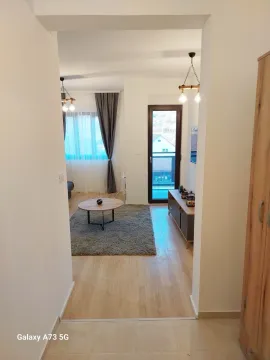 Pogled iz hodnika na namještenu dnevnu sobu sa izlazom na terasu. - image 10