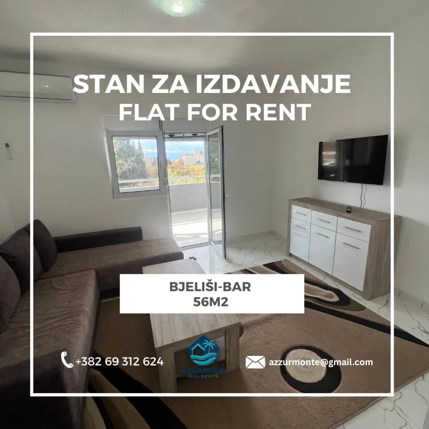 Rent, one bedroom apartment, 56m², Bjeliši, Bar