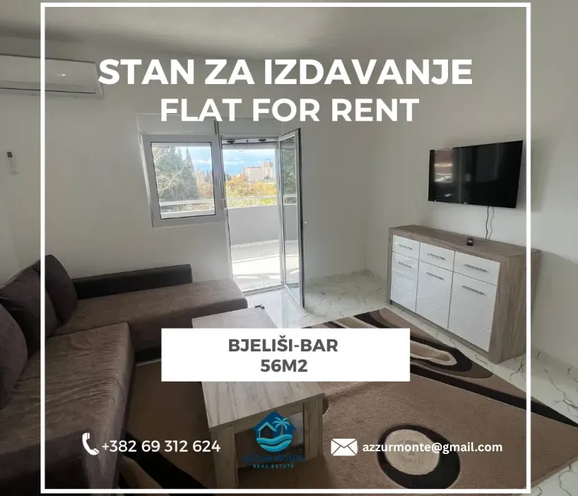 Rent, one bedroom apartment, 56m², Bjeliši, Bar