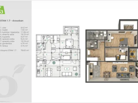 Prodaja, dvosoban stan, 79m², Tološka šuma, Podgorica - image 3