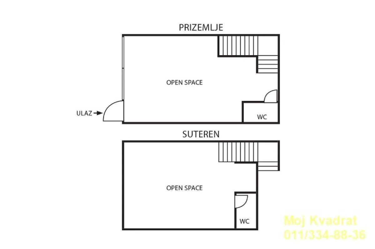 Floor plan of the ground floor and basement.