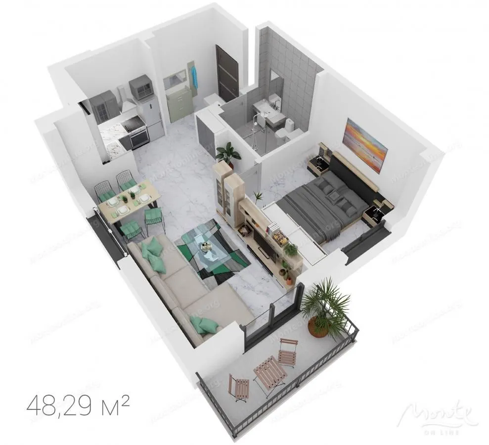 Prodaja, jednosoban stan, 46m², Dobrota, Kotor