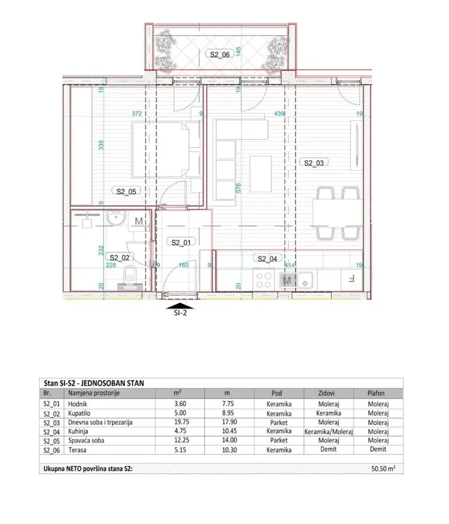 Prodaja, jednosoban stan, 51m², Momišići, Podgorica