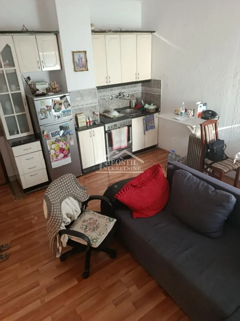 Manja kuhinja povezana sa dnevnim boravkom u stanu.