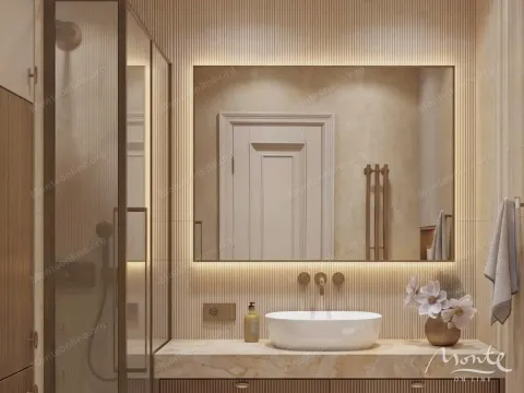 Moderne kupatilo sa umivaonikom, ogledalom i tuš kabinom. - image 6