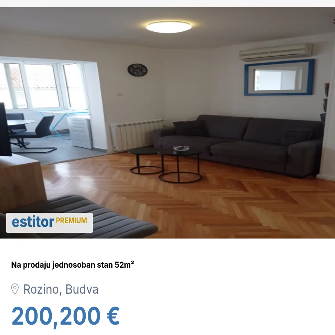 Prodaja, jednosoban stan, 52m², Rozino, Budva