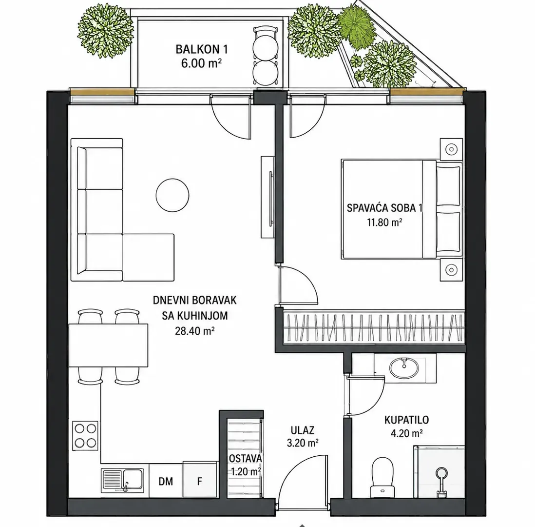 Sale, one bedroom apartment, 44m², Šušanj, Bar