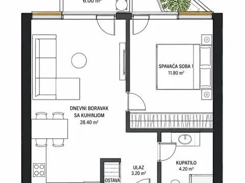Sale, one bedroom apartment, 44m², Šušanj, Bar - image 2