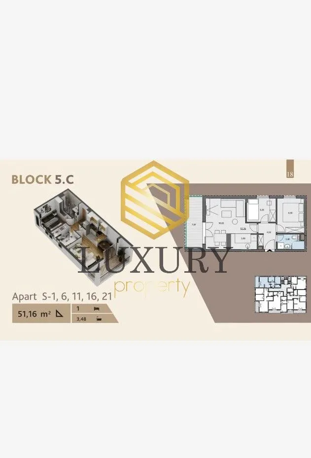 Prodaja, dvosoban stan, 52m², Seljanovo, Tivat