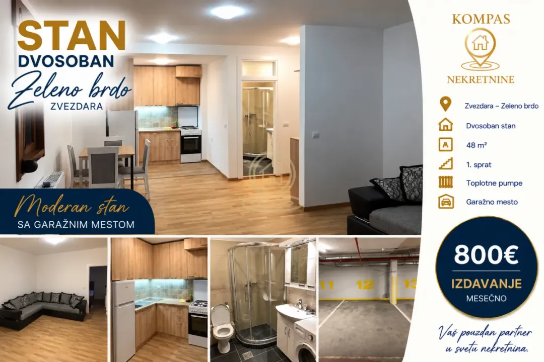 Izdavanje, dvosoban stan, 48m², Zeleno Brdo, Zvezdara Sve Podlokacije