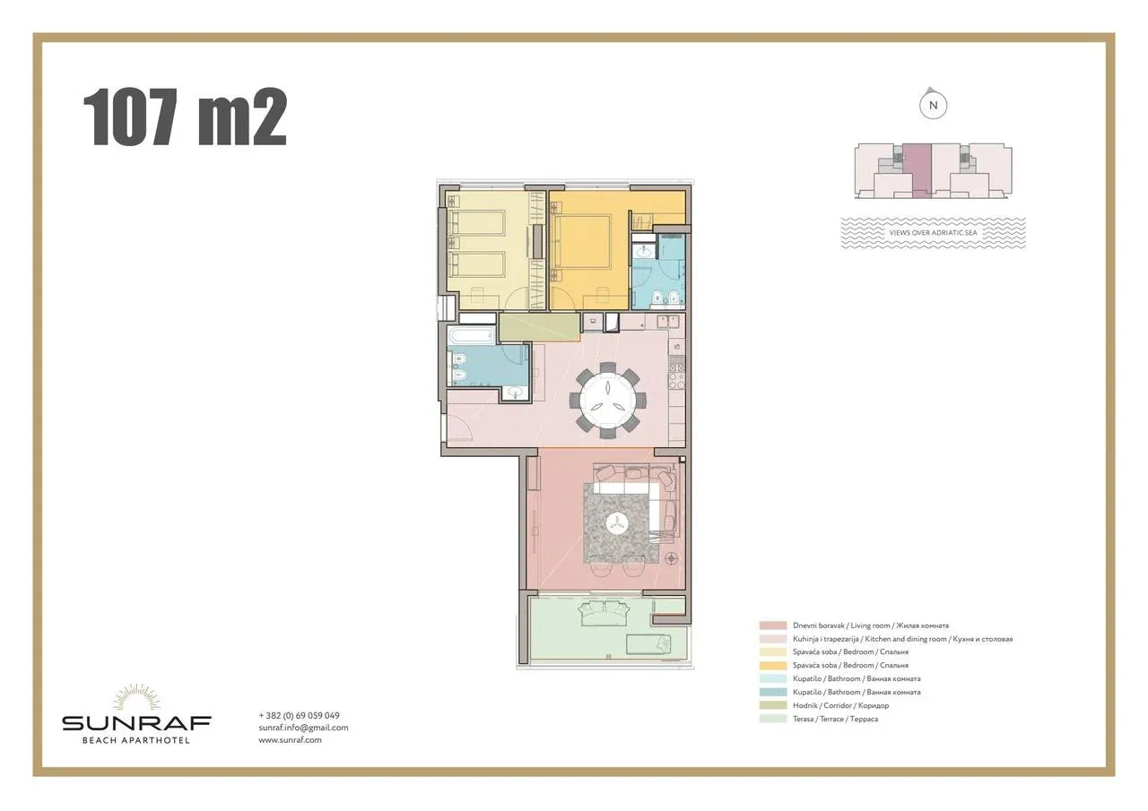 Prodaja, dvosoban stan, 107m², Rafailovići, Budva - Plan prostora