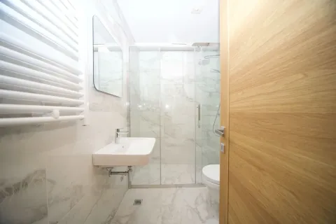 Modernly equipped bathroom with a walk-in shower and washbasin. - image 12