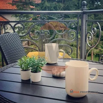 Sto i stolice na terasi sa pogledom na zelenilo. - image 13