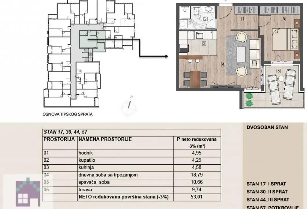 Sale, two bedroom apartment, 53m², Obrenovac, Beograd