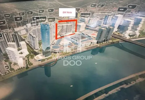 Maketa urbanističkog projekta sa označenom lokacijom zgrade pored reke. - image 4