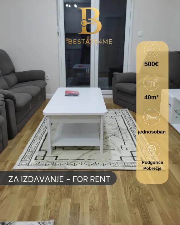 Rent, one bedroom apartment, 40m², Pobrežje, Podgorica