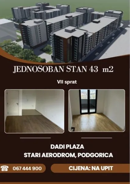 Prodaja, jednosoban stan, 43m², Stari Aerodrom, Podgorica