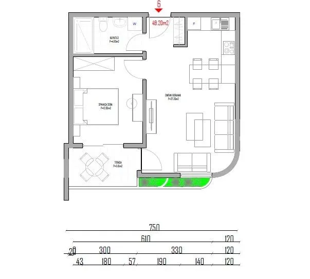 Sale, one bedroom apartment, 49m², Pinješ, Ulcinj