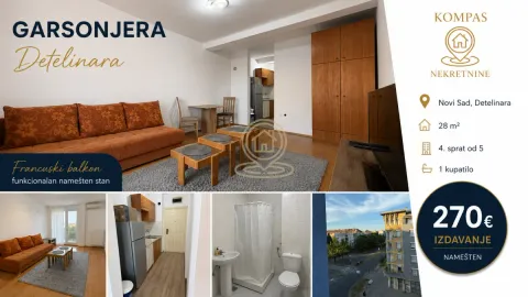Izdavanje, jednosoban stan, 28m², Detelinara, Novi Sad Sve Podlokacije - image 1