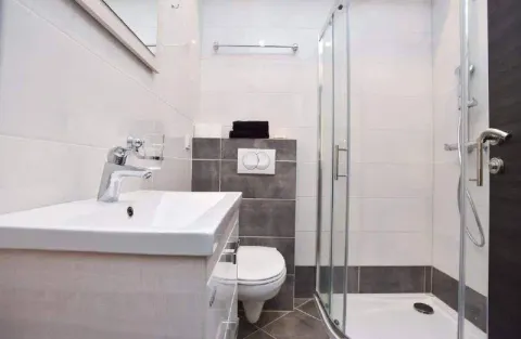 Savremeno opremljeno kupatilo sa umivaonikom, WC šoljom i tuš kabinom. - image 7