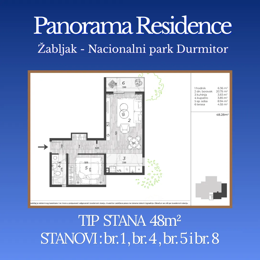 Prodaja, dvosoban stan, 48m², Centar, Žabljak