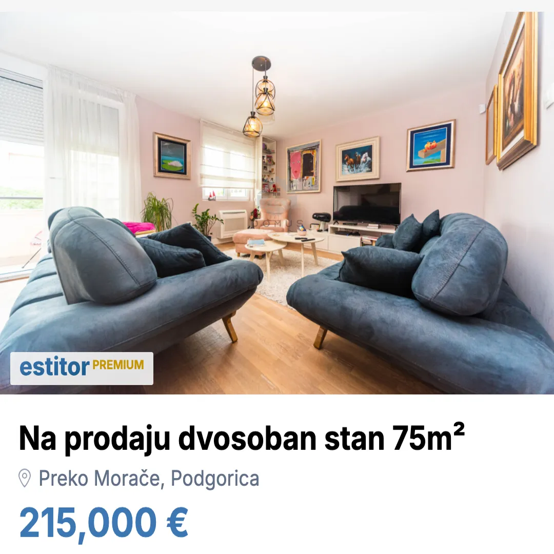Prodaja, dvosoban stan, 75m², Preko Morače, Podgorica