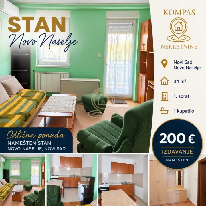 Rent, one bedroom apartment, 34m², Novo naselje, Novi Sad