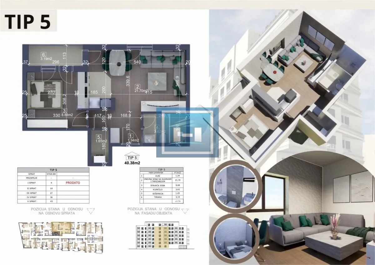 Sale, one bedroom apartment, 40m², Centar, Ćuprija