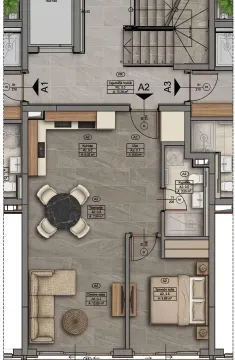Architectural floor plan and interior layout of the apartment with furniture. - image 14