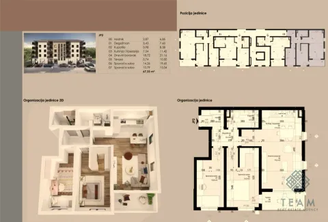 Prezentacija stana sa tlocrtom, 3D prikazom i tabelom površina prostorija. - image 5