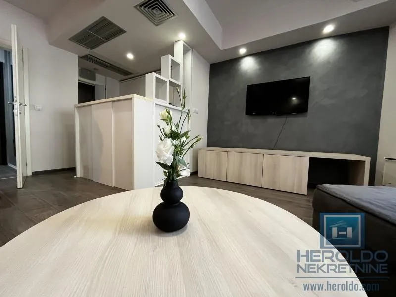 Living room with a TV unit and a coffee table in the foreground.