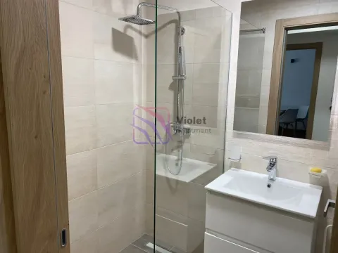 A modern bathroom equipped with a walk-in shower and a vanity unit. - image 12