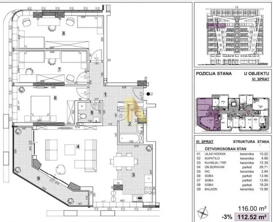 Prodaja, četvorosoban stan, 114m², Telep, Novi Sad Sve Podlokacije
