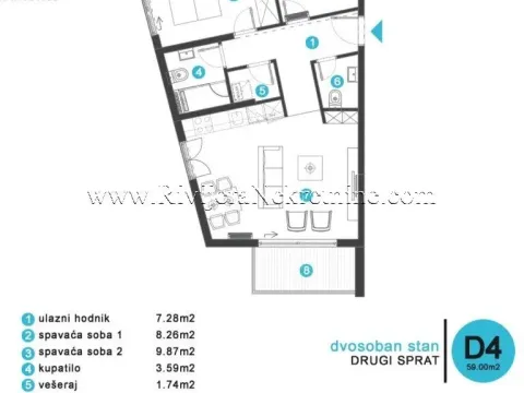 Prodaja, dvosoban stan, 59m², Tivat, Crna Gora - image 5