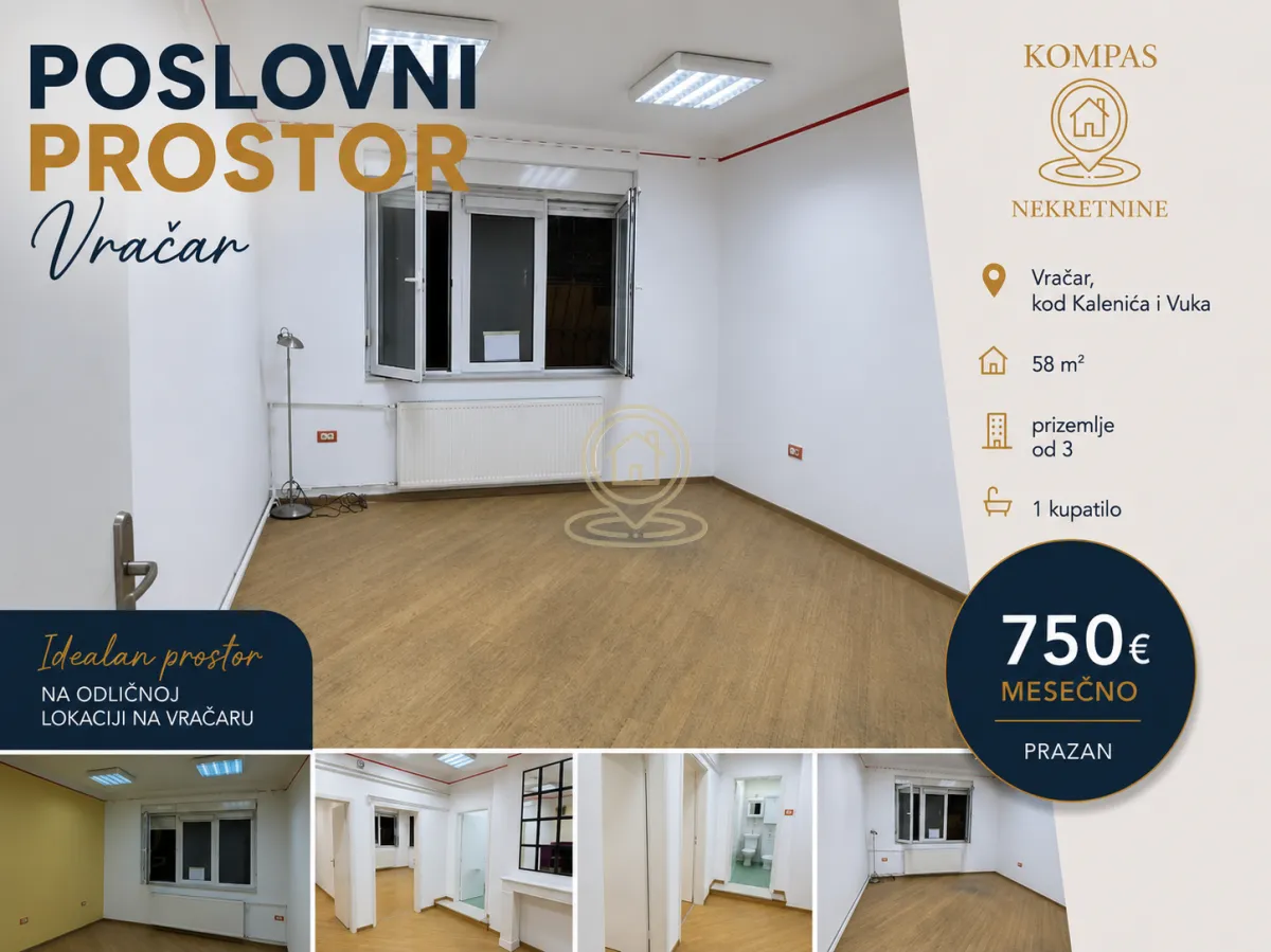 Izdavanje, poslovni prostor, 58m², Vračar Sve Podlokacije, Beograd
